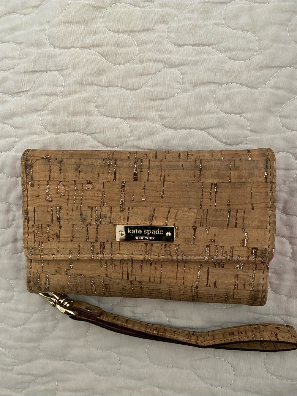 kate spade Cork Wristlet Wallet in Natural with Metallic Accents